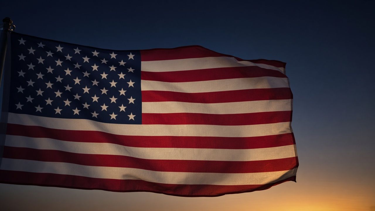 American flag at dusk